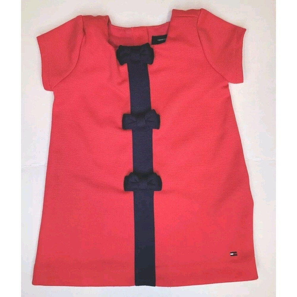 GIRL'S SIZE 3-6 MTHS TOMMY HILFIGER RED BLUE BOW‎ DRESS